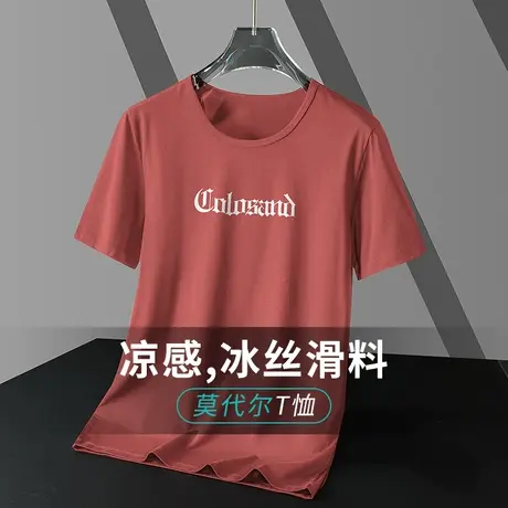 莫代尔冰丝t恤男士短袖夏季圆领上衣服潮牌印花半袖凉感速干体恤商品大图