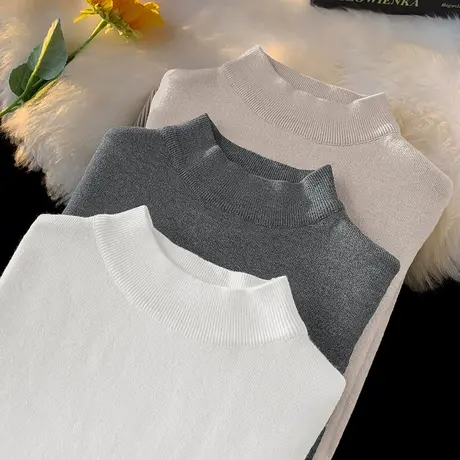 半高领毛衣男秋冬季内搭打底衫保暖一体绒加厚针织衫中领毛衫线衣商品大图