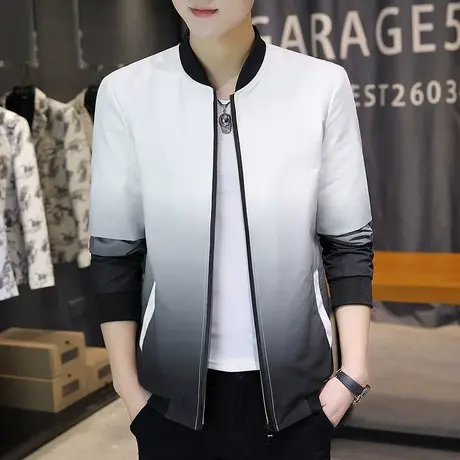 男士夹克春秋季薄款韩版修身棒球服外套潮流休闲渐变色上衣服帅气商品大图