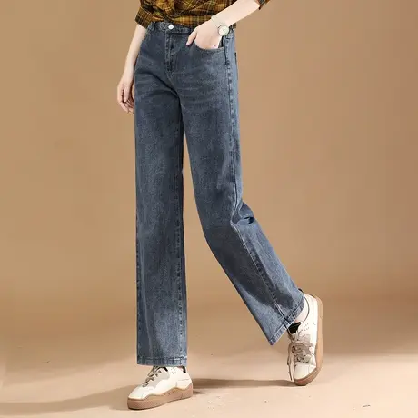 韩潮袭人休闲百搭阔腿裤子2024年春季韩版女士牛仔裤直筒宽松长裤图片