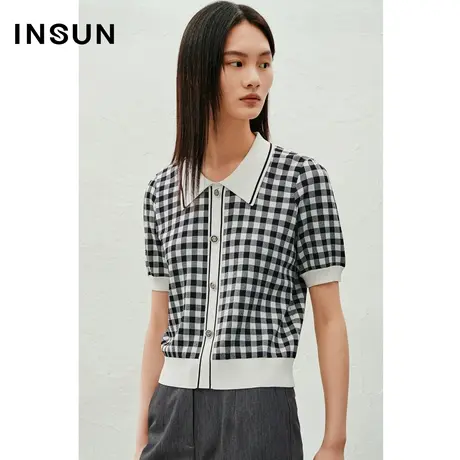 INSUN恩裳线上专选夏季格子提花冰丝天麻丝针织商品大图