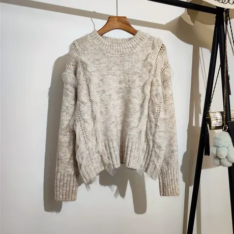 2023秋冬新款针织衫上衣韩版设计感小众拼接网纱毛衣女宽松外穿潮商品大图
