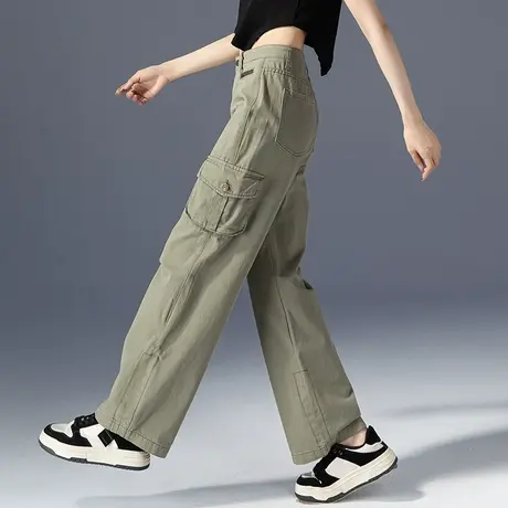 复古美式工装裤女2024新款春秋裤子休闲宽松拖地长裤直筒裤阔腿裤商品大图