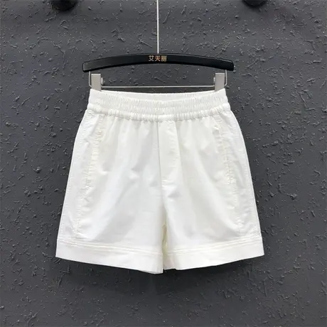 2023夏季新款白色松紧高腰宽松百搭牛仔短裤女欧货休闲A字阔腿裤图片