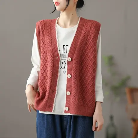 dza 文艺复古针织马甲女士外搭春季新款上衣女装休闲宽松马夹背心图片