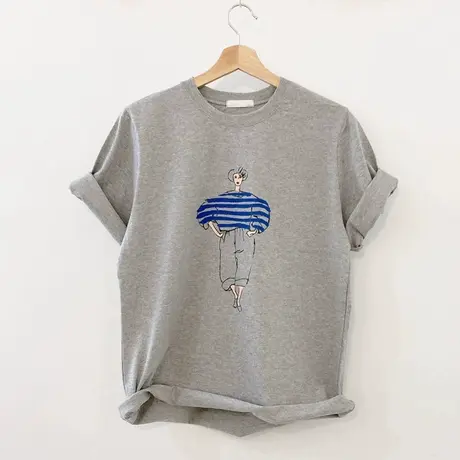 纯棉半袖T恤女夏天2023新款宽松显瘦复古chic港味短袖上衣体恤潮商品大图