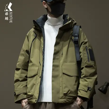 高端90白鹅绒连帽羽绒服男冬季加厚保暖宽松大码男士美式工装外套商品大图