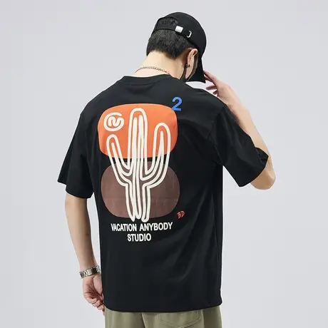 夏季薄款圆领短袖t恤男士后背面字母印花图案体恤男款半截袖上衣商品大图