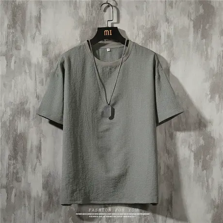 冰丝短袖T恤男2023年夏季薄款宽松休闲运动体恤纯色简约百搭上衣商品大图