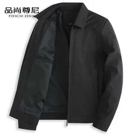 男士翻领夹克外套春秋黑色简约百搭商务休闲茄克开衫中老年爸爸装商品大图