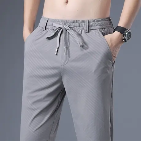 高端冰丝运动休闲长裤男士直筒宽松夏季薄款加肥加大码胖子空调裤商品大图