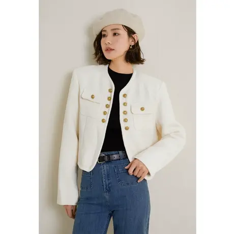 弥古小香风羊毛针织外套女秋宽松白色毛呢大衣气质高级感秋冬穿搭商品大图