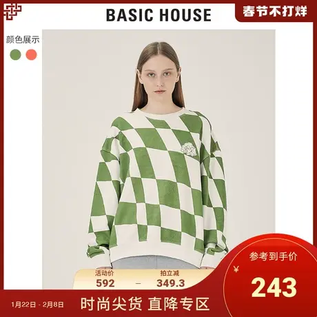 Basic House/百家好2021秋冬新款时尚格子卫衣女宽松休闲HVTS729B商品大图