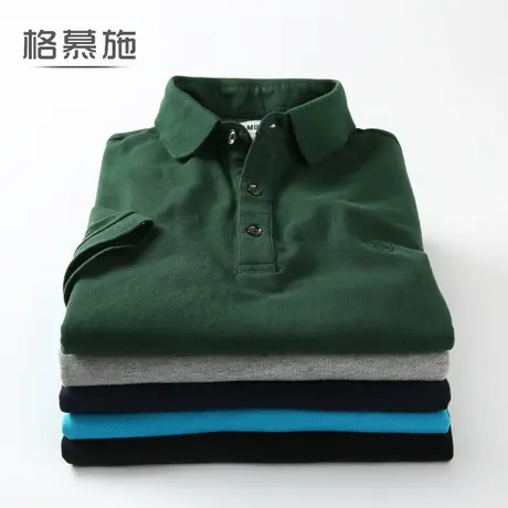 全棉简约纯色大码商务休闲短袖T恤男 欧美纯棉翻领加肥加大polo衫图片