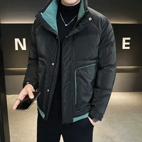 2023冬季新款男士保暖羽绒服立领加厚拼色短款小外套青年百搭棉衣图片