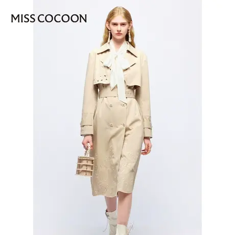 可可尼COCOON 2025夏季新款中长款镂空刺绣轻奢高级感风衣外套女商品大图