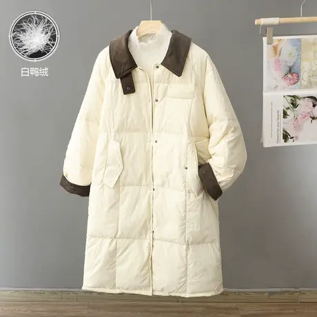 中长款纯色羽绒服女2024年冬季新款时尚拼色设计感白鸭绒外套上衣图片