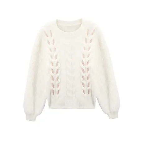 温柔气质 百搭圆领2023年冬季新款女淑女短款套头针织毛衣商品大图