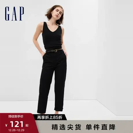Gap女装秋季新款高腰宽松直筒休闲裤841275通勤休闲风卡其裤商品大图