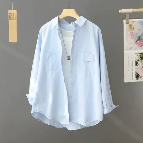 韩版chic春季蓝色衬衫女法式设计感小众衬衣开衫2024新款上衣外套图片