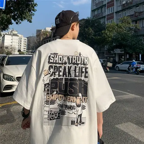 高街潮流薄款设计感短袖T恤男ins潮牌夏季新款纯棉休闲半袖上衣服商品大图