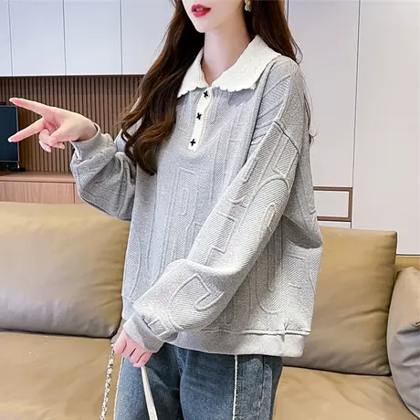 设计感小众早春卫衣女春秋韩版宽松大码薄款假两件肌理感上衣外套图片