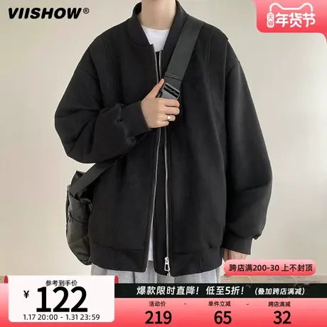 VIISHOW麂皮绒棒球服外套男春季潮牌百搭简约飞行员上衣宽松夹克商品大图