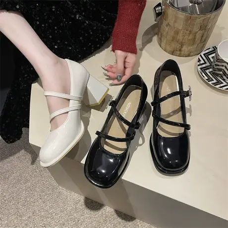 法式高跟玛丽珍鞋女2024年春秋季新款复古百搭英伦风粗跟小皮鞋潮商品大图