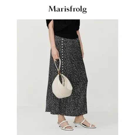 【6A级桑蚕丝】玛丝菲尔2023年夏季新款真丝素绸缎蝴蝶花稿半身裙图片