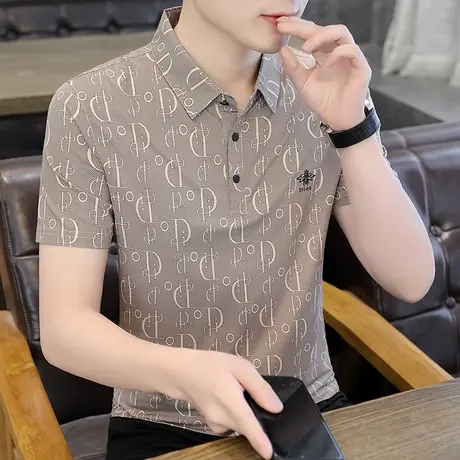 polo衫男短袖夏季大码运动上衣冰丝翻领t恤年轻爸爸装打底衫潮牌商品大图