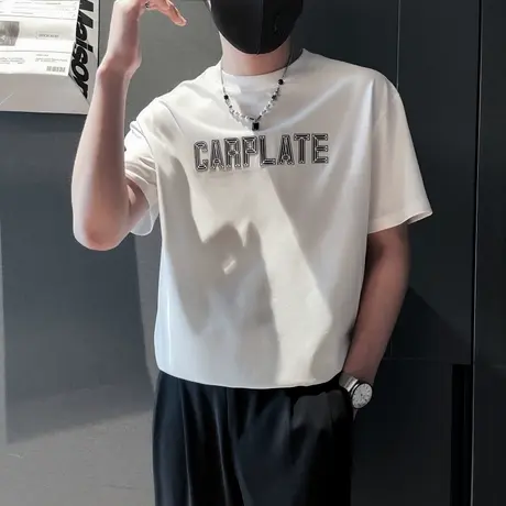 短袖T恤男夏季潮流韩版圆领内搭上衣ins轻熟简约印花简约半袖体恤商品大图