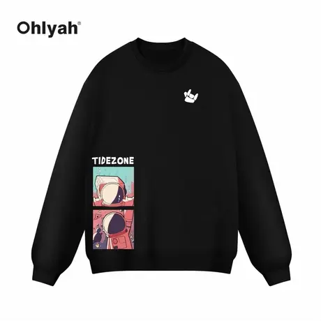 Ohlyah纯棉NASA宇航员印花卫衣男女同款圆领宽松薄款情侣套头衫商品大图