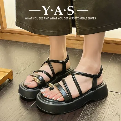 坡跟拖鞋女夏季外穿2024新款白色夹脚套趾细带凉鞋增高厚底凉拖鞋商品大图