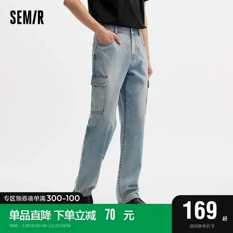森马牛仔裤男2024夏季新款时尚潮流复古水洗长裤工装风宽松直筒裤图片