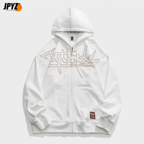 外套ins潮复古男女款开衫卫衣男春秋青少年国潮连帽上衣宽松大码商品大图