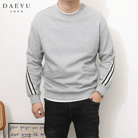 大依无忧春新款织带韩版大号潮胖子加肥加大码男款圆领长袖卫衣图片