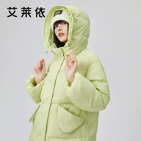 艾莱依绿色短款羽绒服女设计感小众冬季2022年新款女款加厚外套商品大图