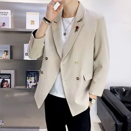 男士休闲双排扣西服外套秋季韩版潮流港风ins痞帅宽松百搭小西装商品大图