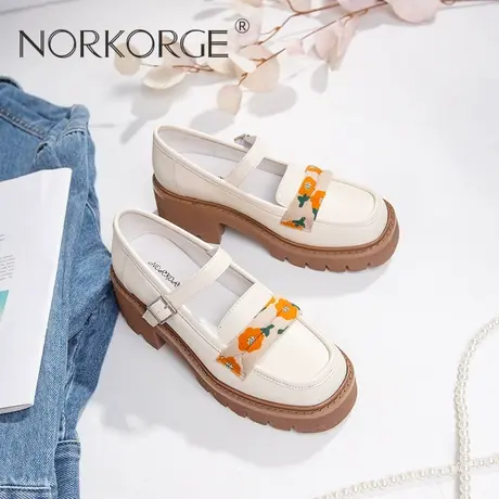 2024新款春复古温柔米色玛丽珍单鞋女真皮方头lolita配裙子小皮鞋商品大图