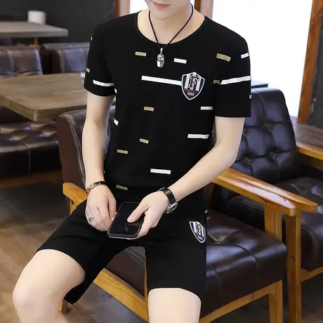 夏季短袖t恤套装男士2023新款潮流男装一套衣服冰丝帅气半袖夏装商品大图