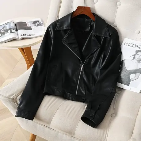 伊自尚2023年新款胖mm大码女装秋季韩版时尚休闲百搭显瘦皮衣外套图片