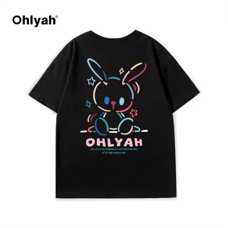Ohlyah潮牌纯棉兔子短袖T恤女夏bf慵懒风oversize潮ins薄款上衣商品大图