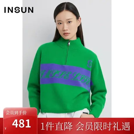 恩裳2022冬季舒适羊毛潮流半开拉链门襟运动风毛织衫商品大图