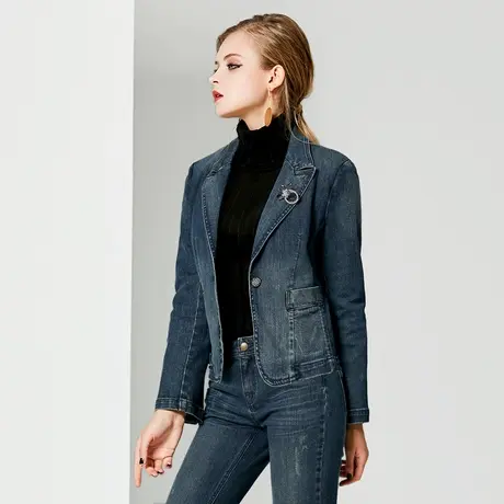牛仔夹克女式休闲西装领短外套修身韩版气质休闲时髦正装西服上衣商品大图
