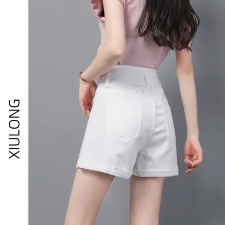 米白高腰牛仔短裤女春秋季款2023新款a字梨形胖mm阔腿辣妹热裤子商品大图
