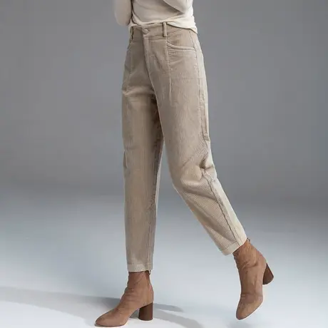 灯芯绒裤子女秋冬加绒九分裤小个子老爹裤条绒女裤2023新款萝卜裤商品大图