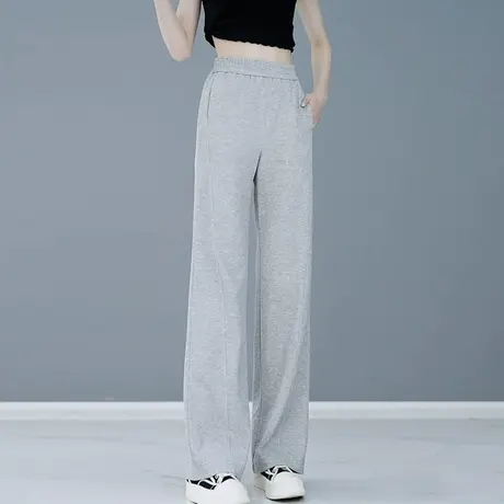 运动休闲阔腿裤女春夏2023新款小个子松紧腰宽松拖地裤高腰直筒裤图片