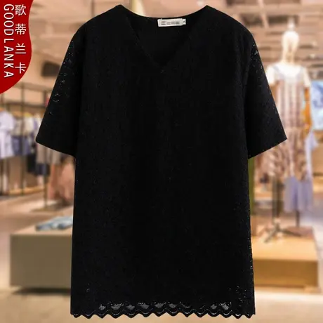 加肥加大码妈妈装夏季t恤裙宽松洋气中年女士中长款蕾丝短袖T恤女商品大图
