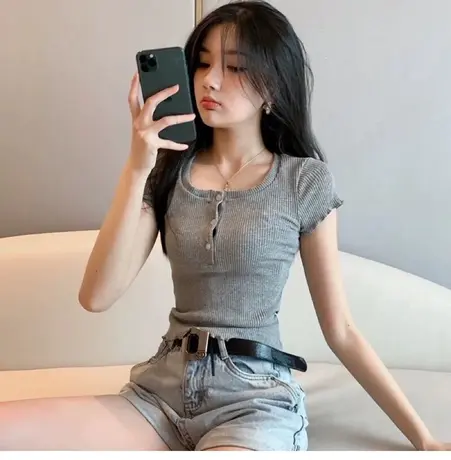 夏季女装2023新款上衣修身短袖衣服女ins超火短款T恤百搭polo衫潮图片