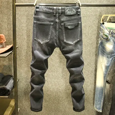 黑色水洗牛仔裤男款修身弹力小脚裤子春秋款复古做旧时尚潮牌长裤商品大图